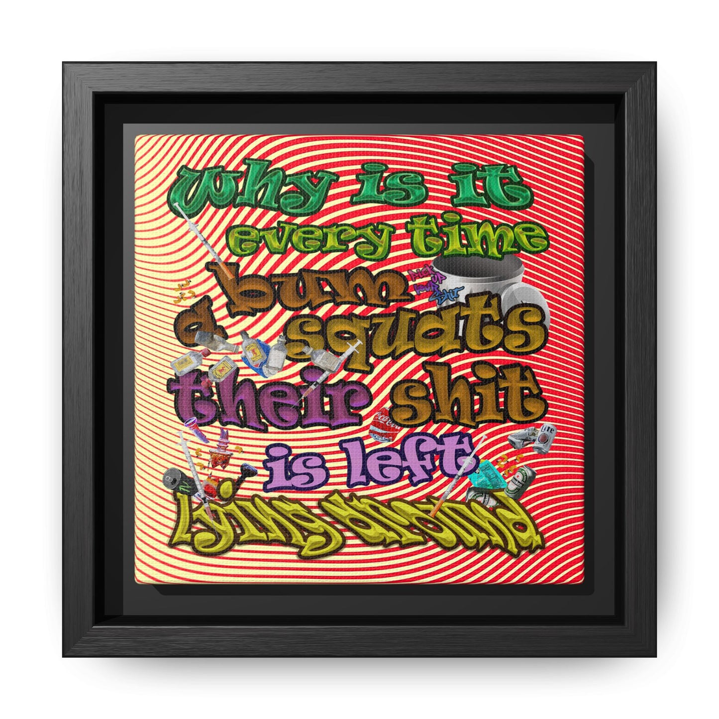 the bum's shit - framed canvas art (yellow-orange wave)