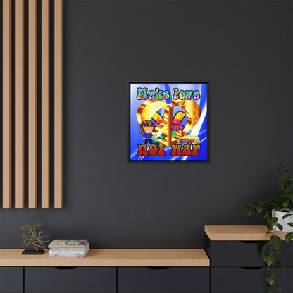 love peace - framed canvas art (blue-white wave)