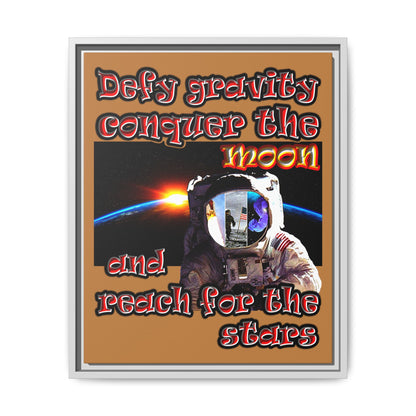 defy conquer reach - framed canvas art (light brown)