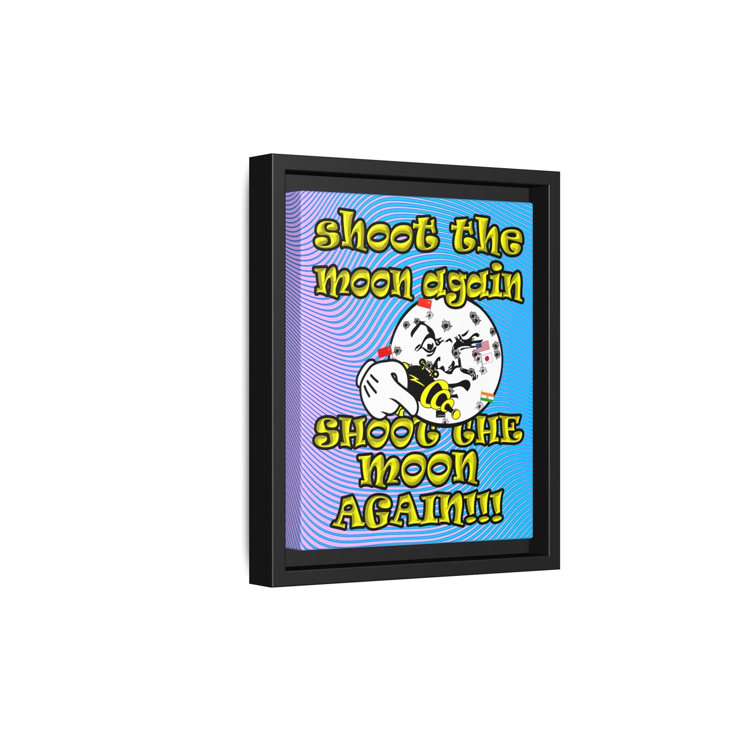 shoot the moon again - framed canvas art (light blue-purple wave)