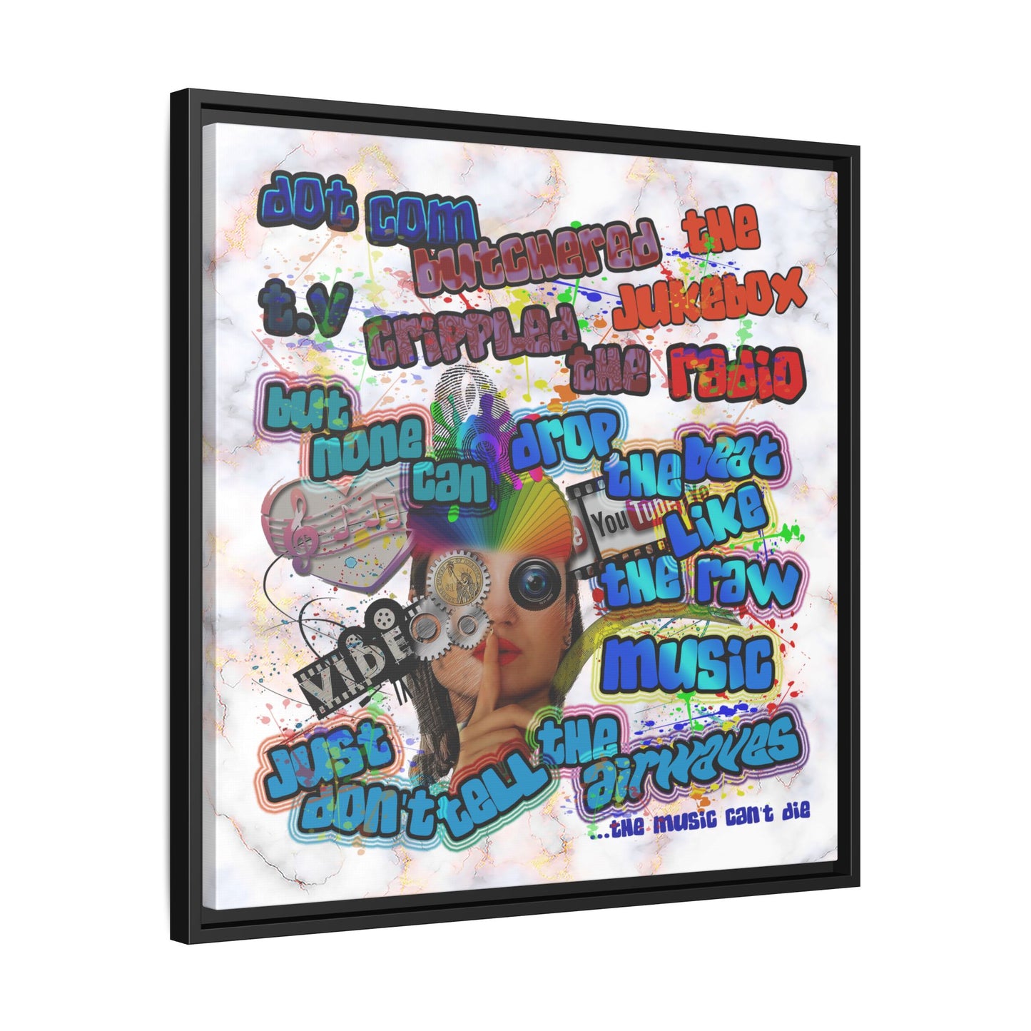 drop the beat - framed canvas art (white marble)