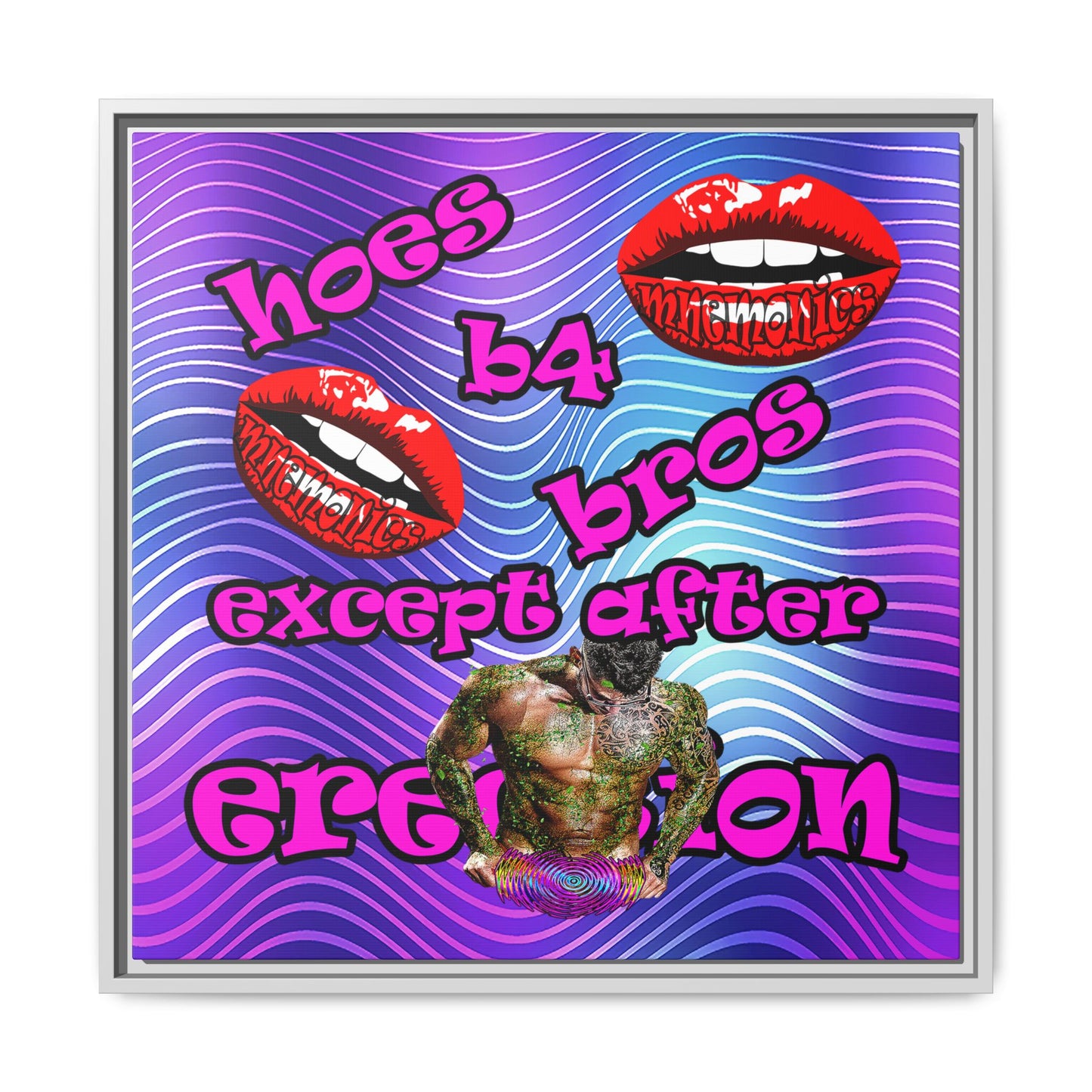 hoes b4 bros - framed canvas art (purple wave)