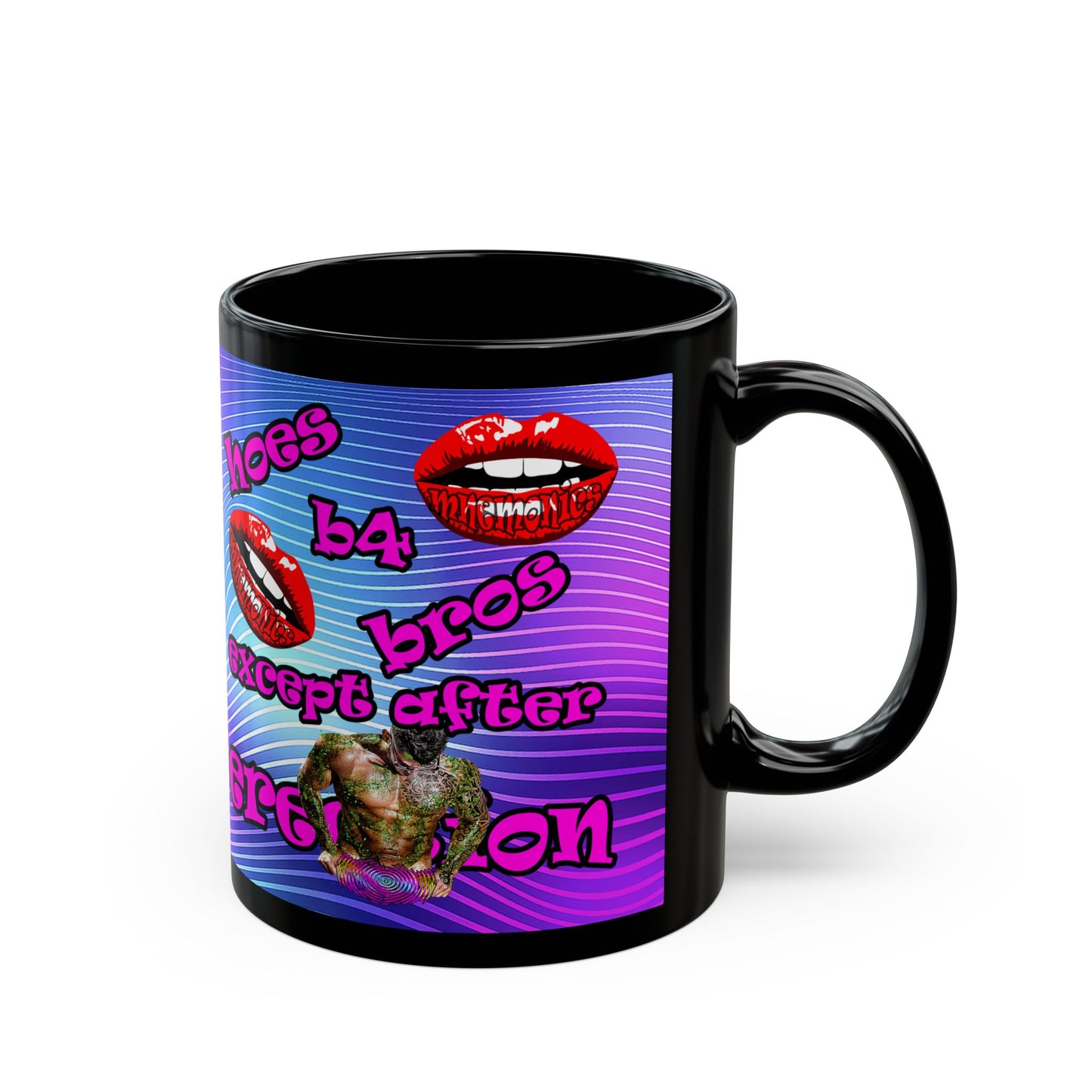 hoes b4 bros - Black Mug (purple wave)