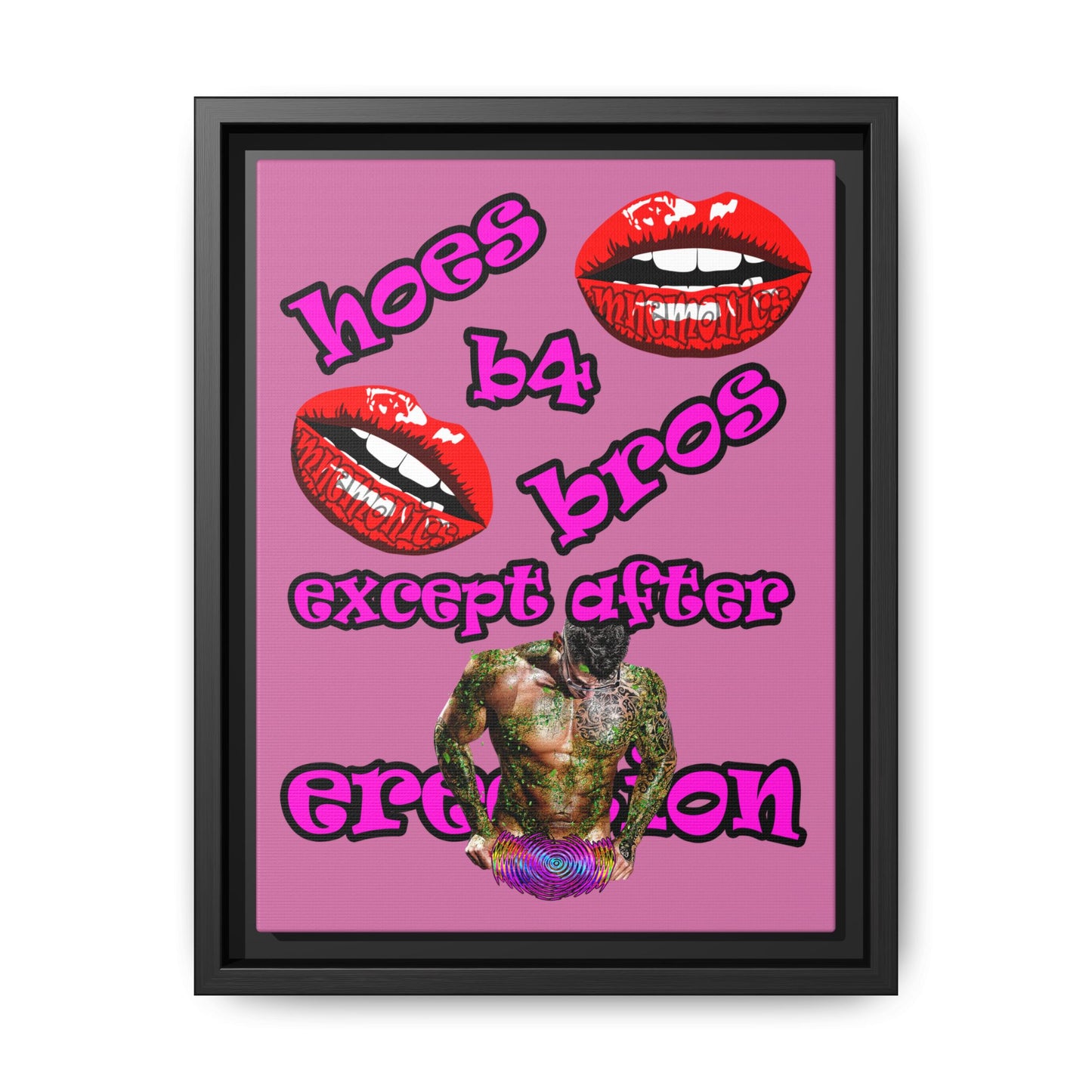 hoes b4 bros - framed canvas art (light pink)