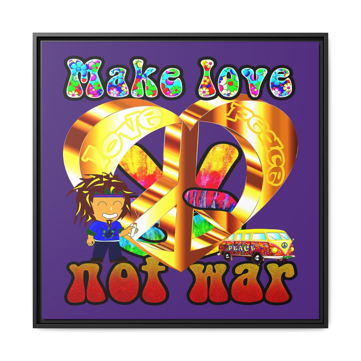 love peace - framed canvas art (purple)
