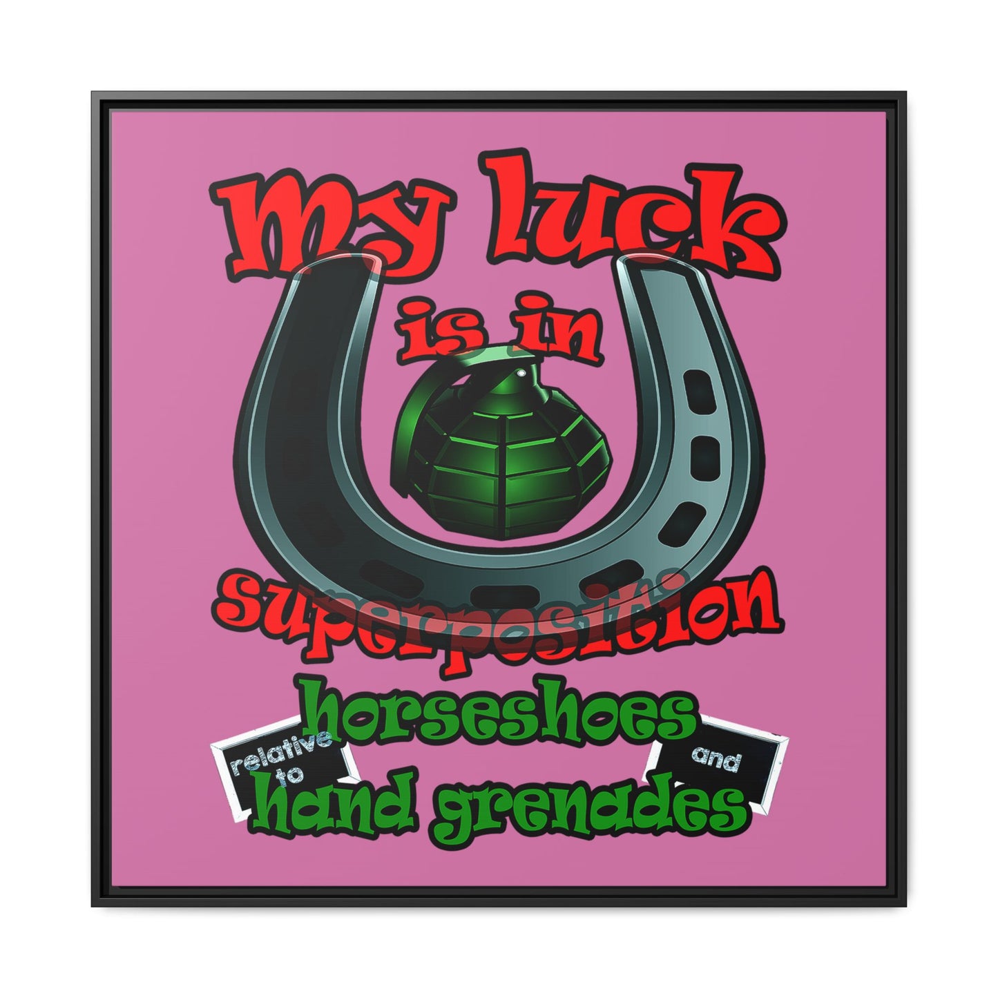 my luck - framed canvas art (light pink)