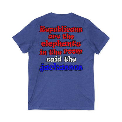 donkeys and elephants - Unisex Jersey Short Sleeve V-Neck Tee