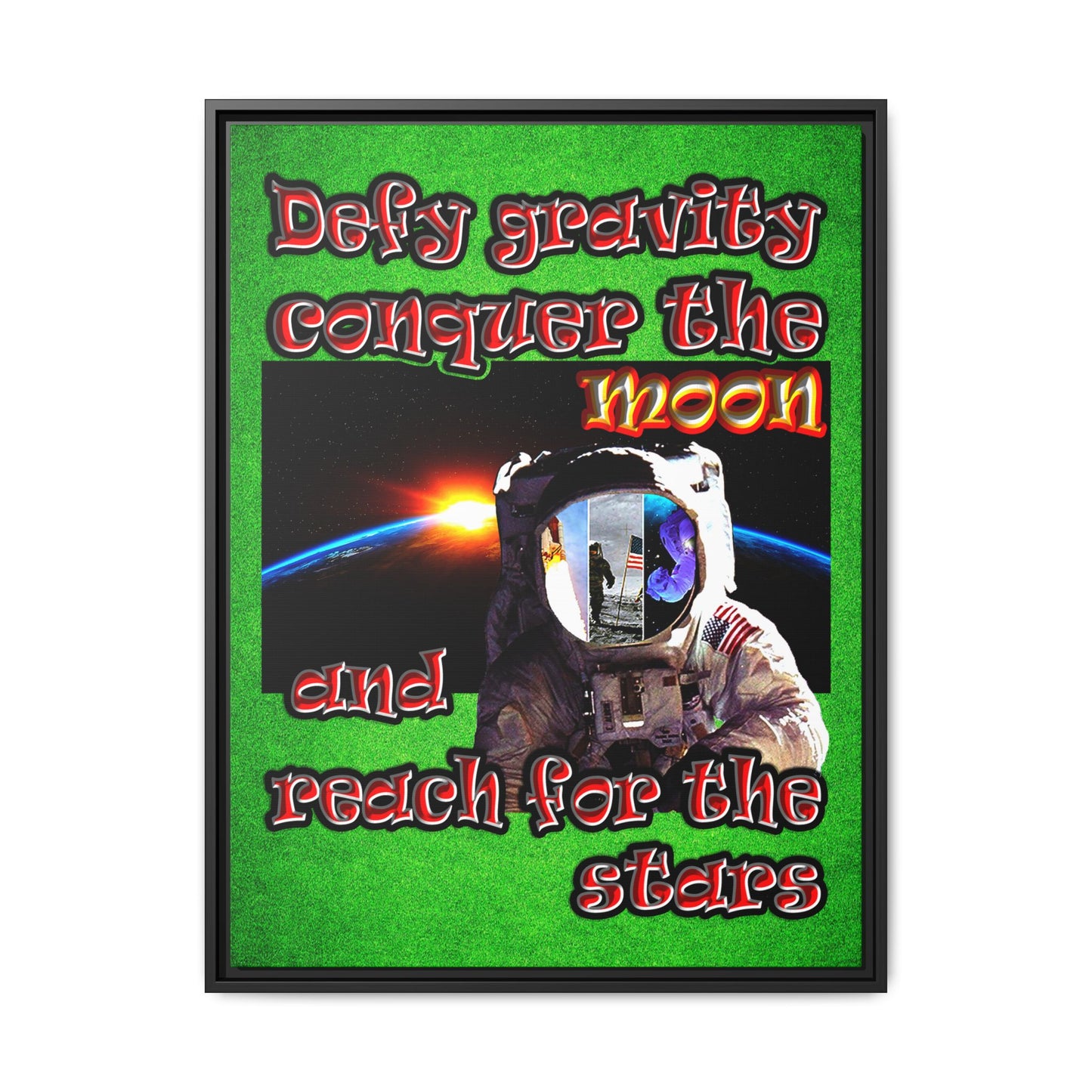 defy conquer reach - framed canvas art (green turf)