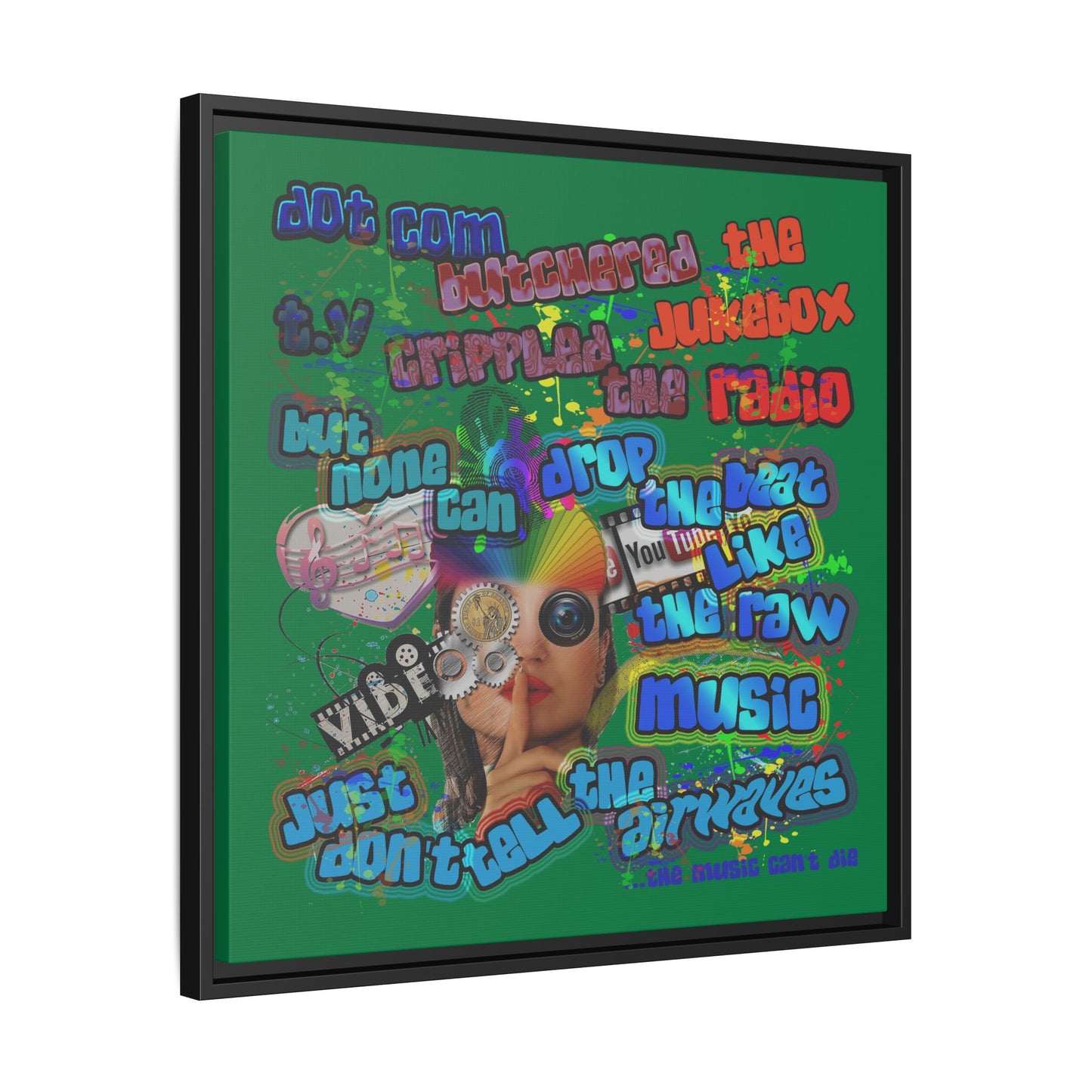 drop the beat - framed canvas art (dark green)