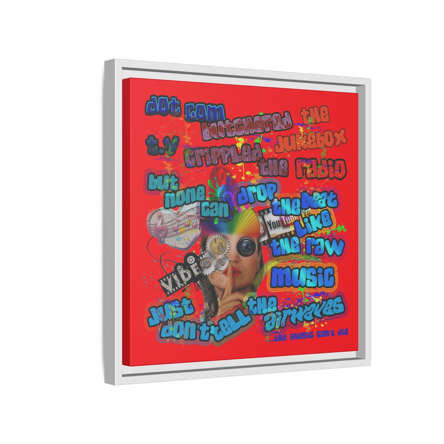 drop the beat - framed canvas art (red)