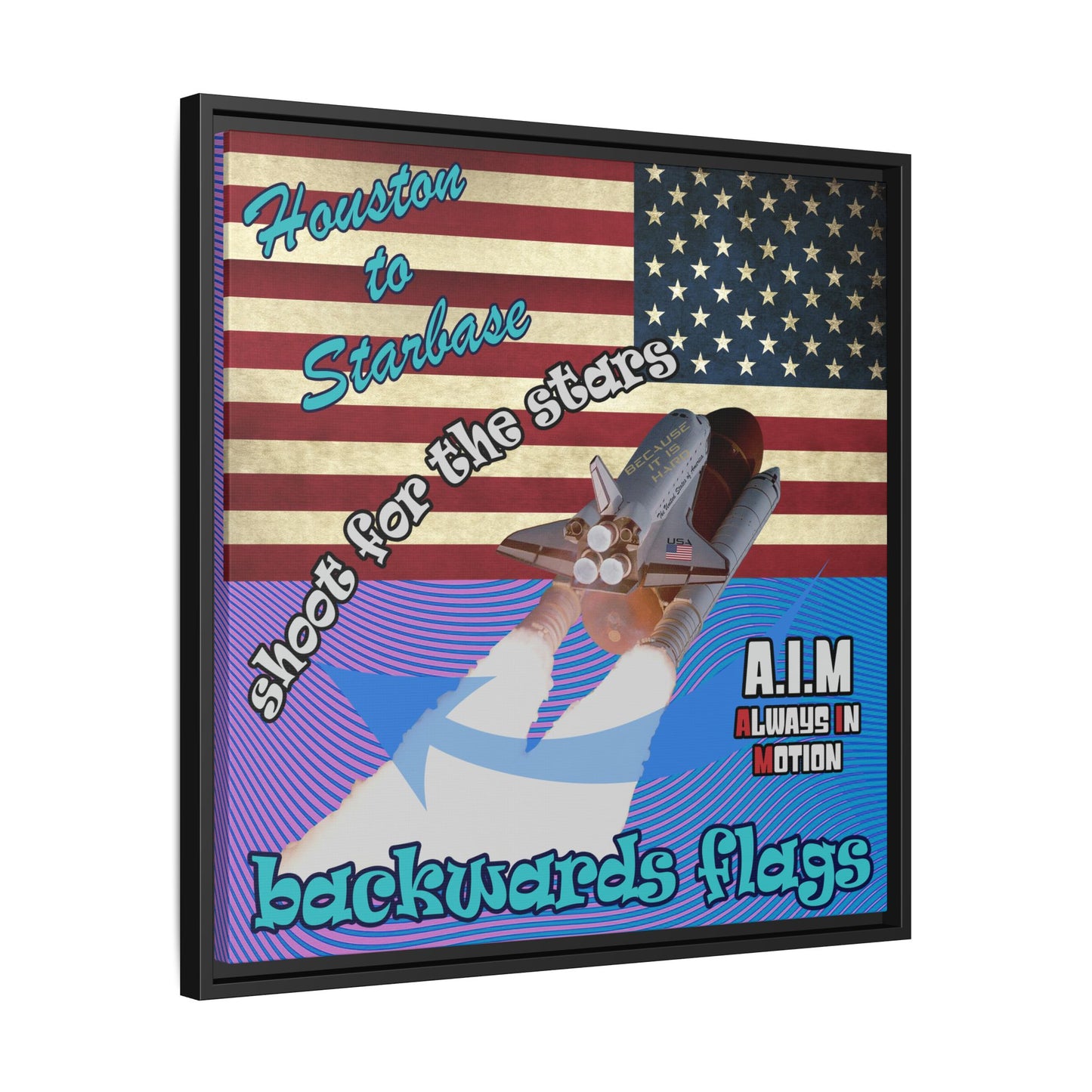 shoot for the stars - framed canvas art (light blue-purple wave)