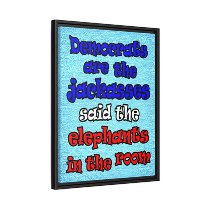 donkeys and elephants - framed canvas art (faded blue)