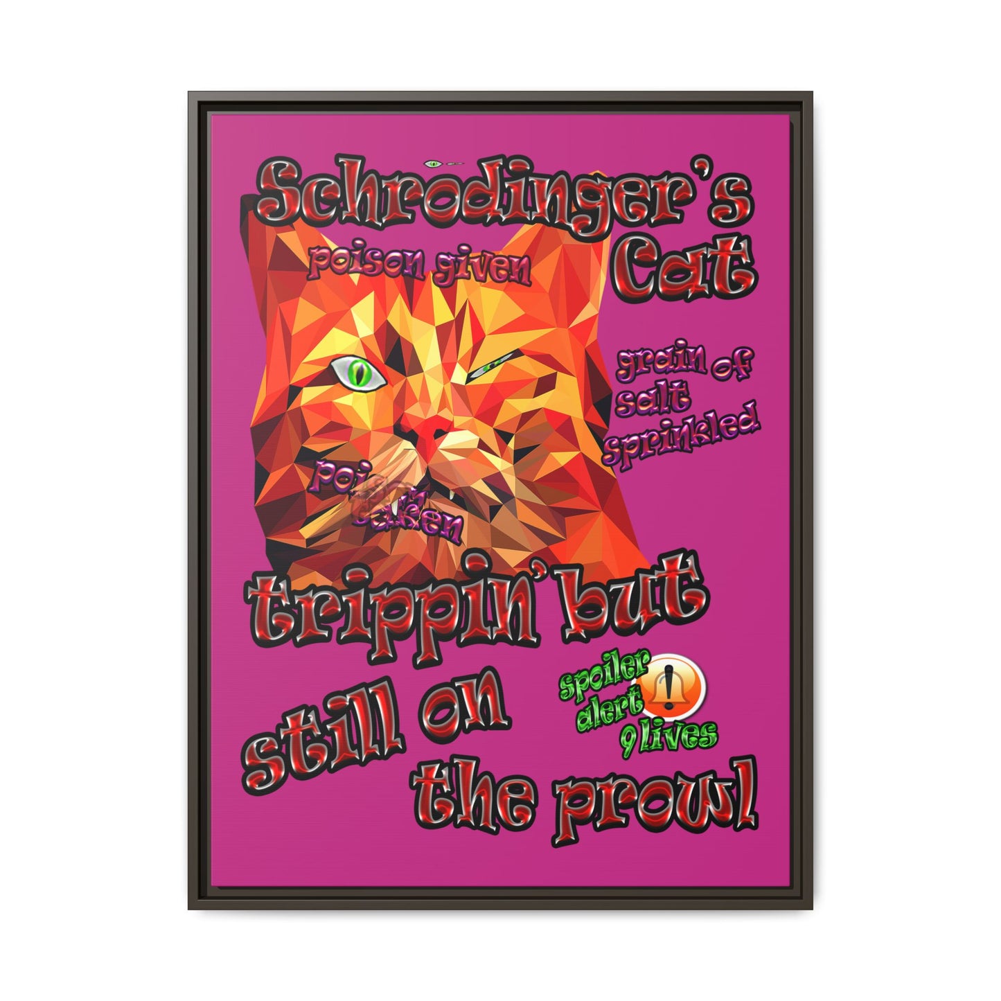 schrodinger's cat - framed canvas art (pink)