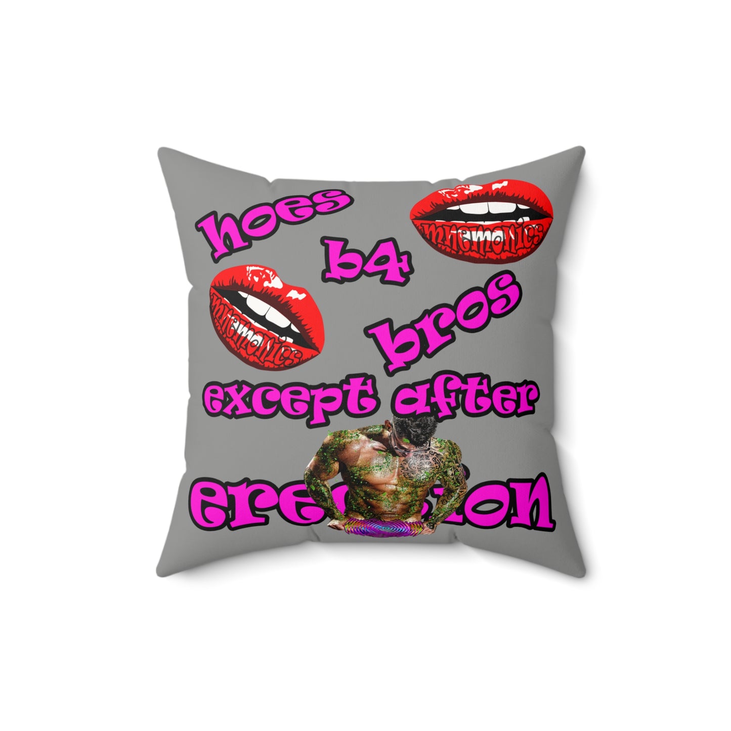 hoes b4 bros - Faux Suede Square Pillow - (grey)