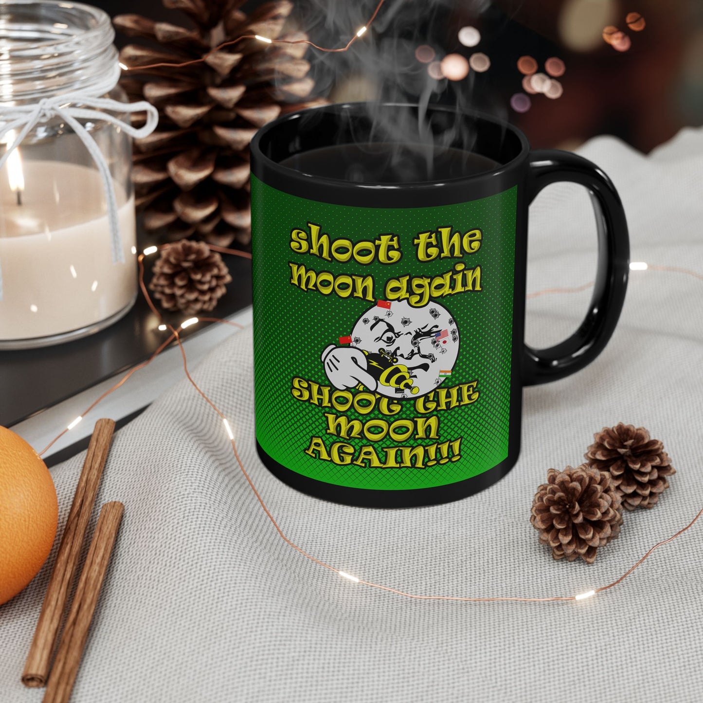 shoot the moon again - Black Mug (logo green)