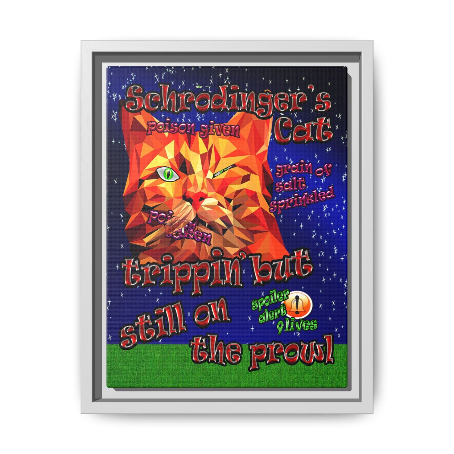 schrodinger's cat - framed canvas art ('snoops' background)