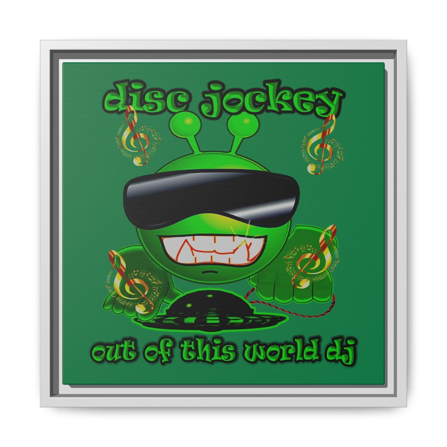 disc jockey - framed canvas art (dark green)
