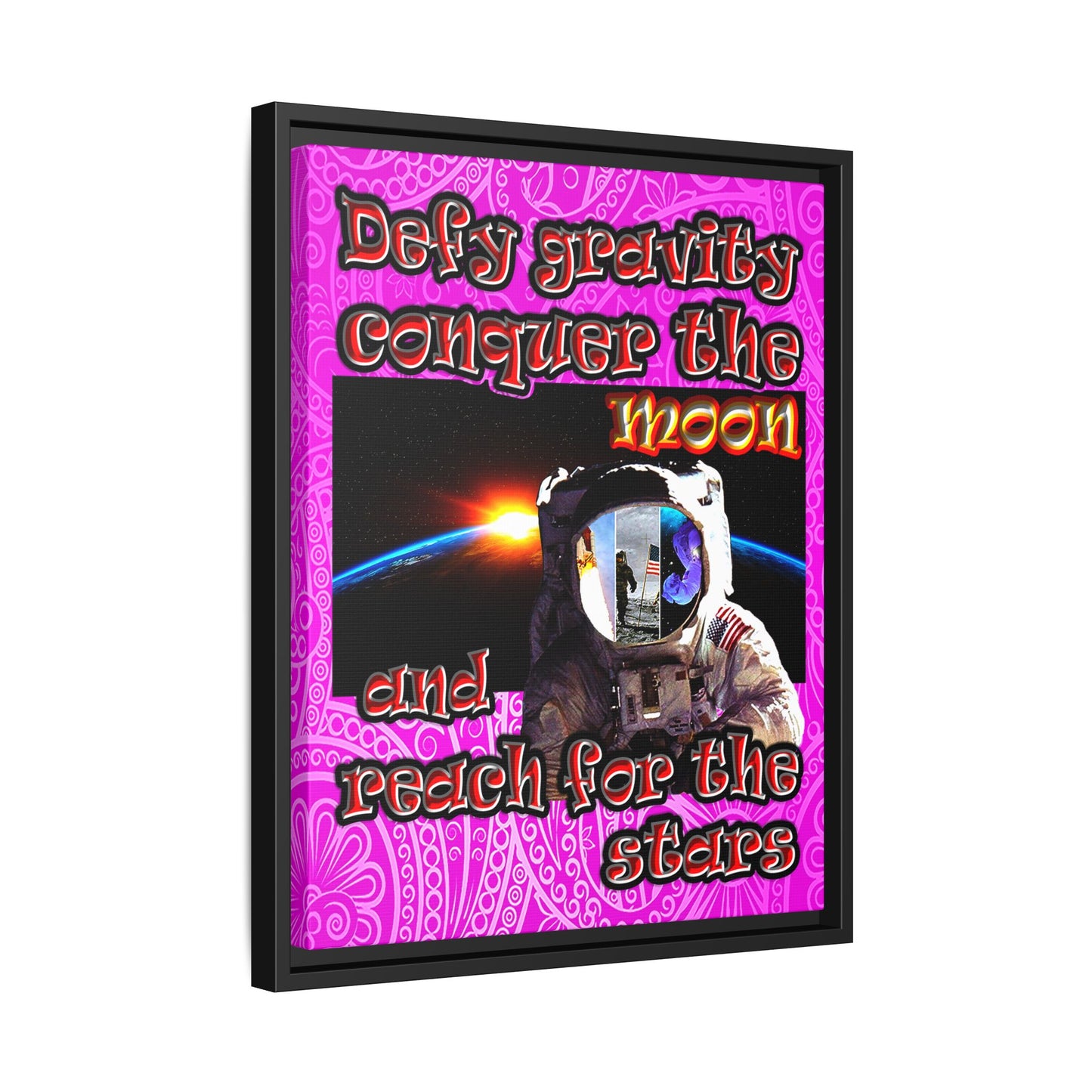 defy conquer reach - framed canvas art (pink swirl)