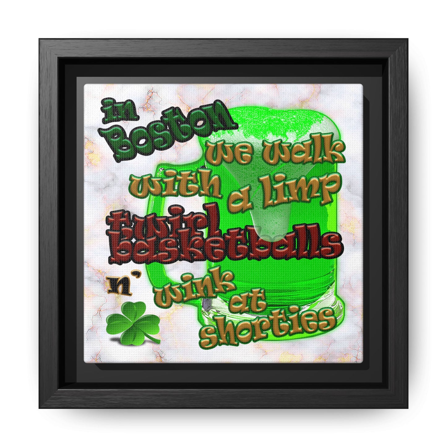 celtics logo - framed canvas art (white marble)