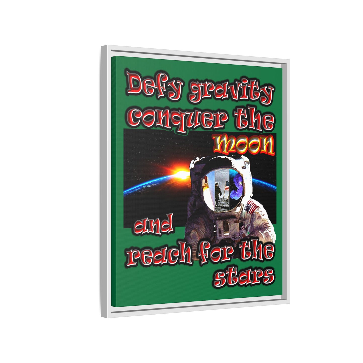 defy conquer reach - framed canvas art (dark green)