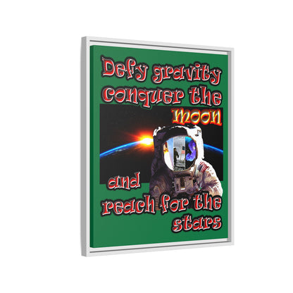 defy conquer reach - framed canvas art (dark green)