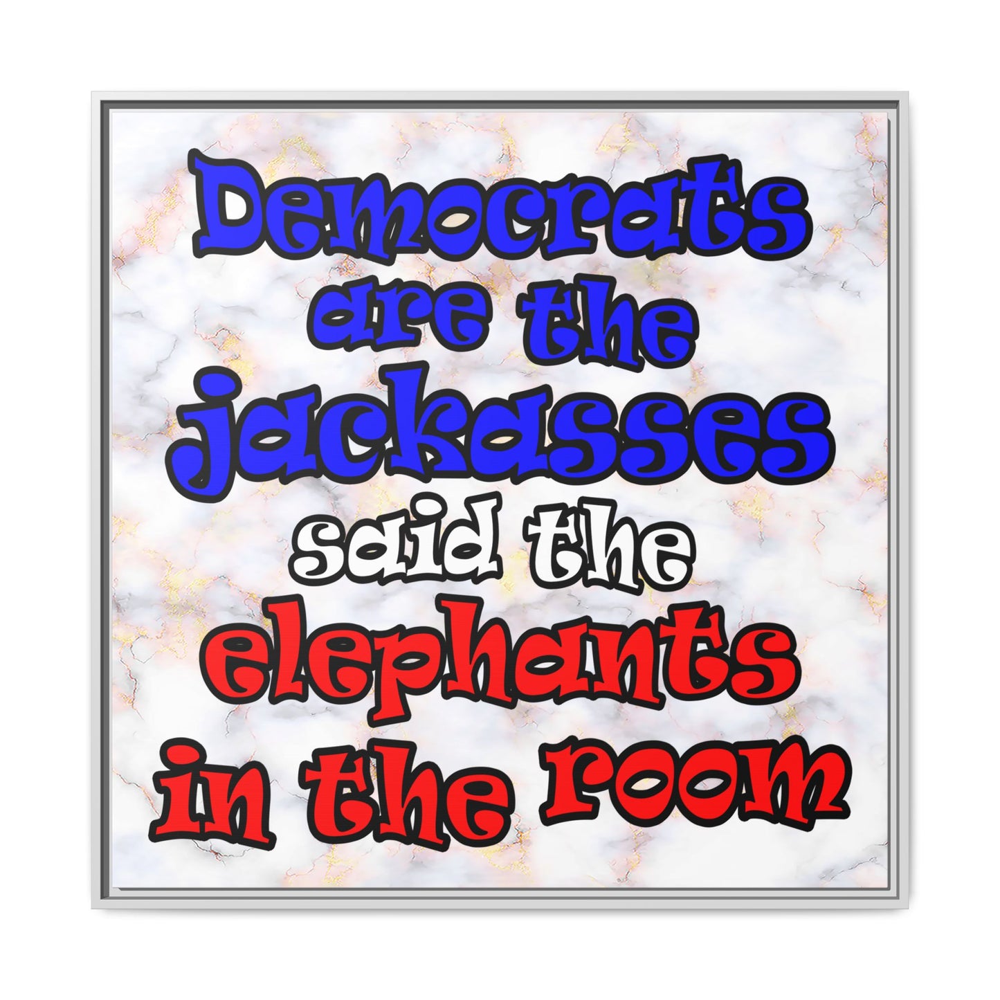 donkeys and elephants - framed canvas art (white marble)