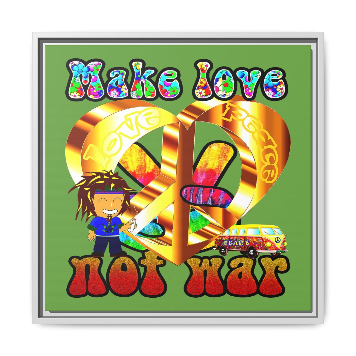 love peace - framed canvas art (green)