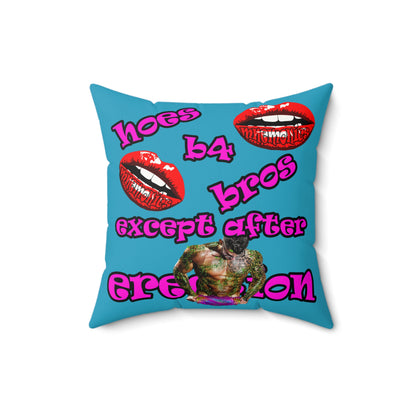 hoes b4 bros - Faux Suede Square Pillow - (turquoise)