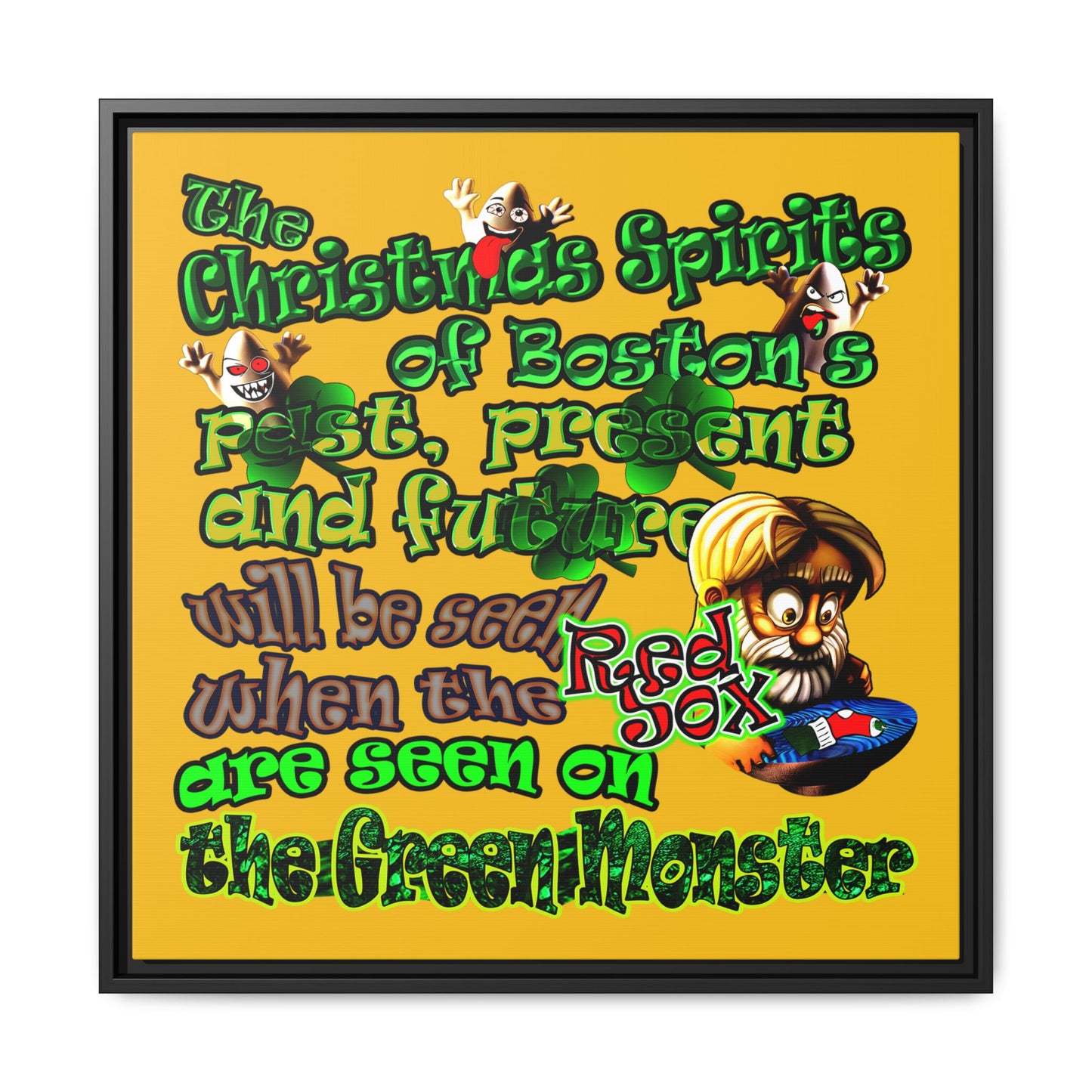 christmas spirits of boston - framed canvas art (yellow)