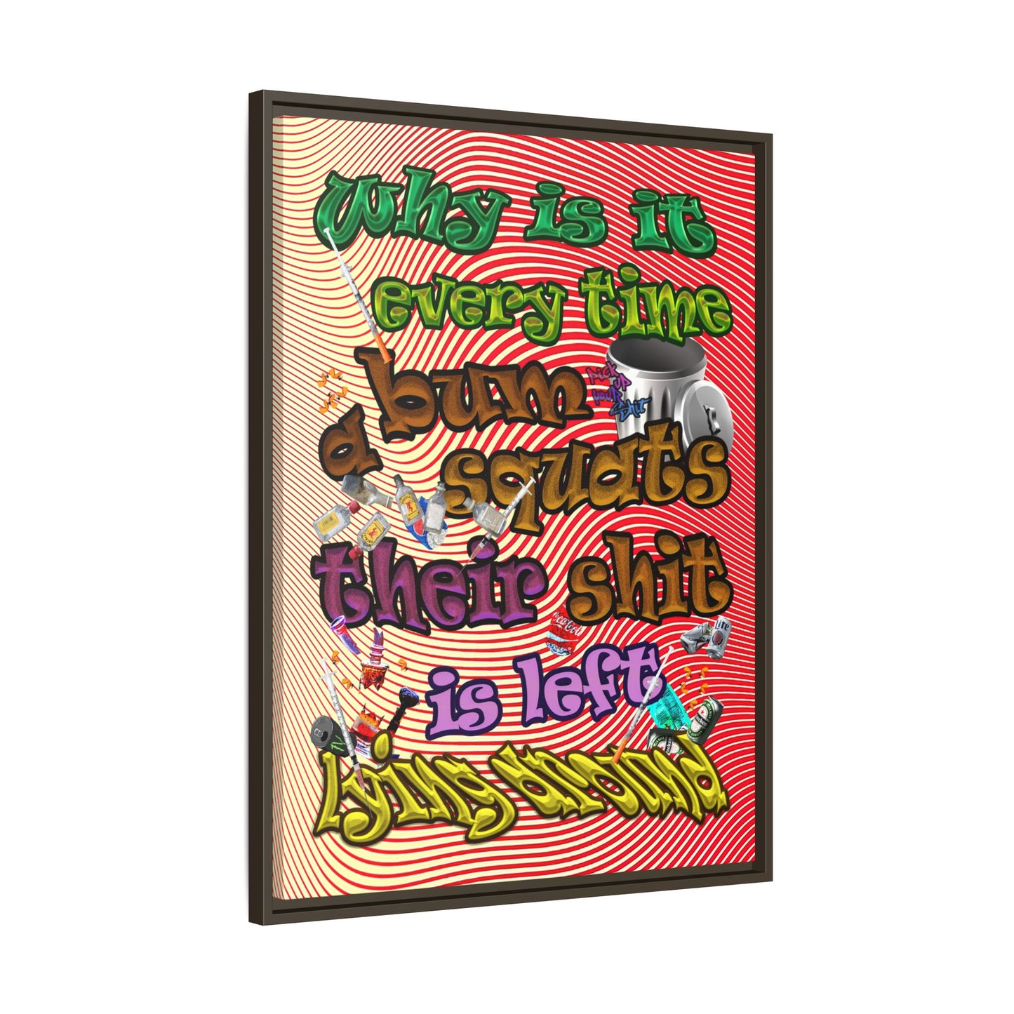 the bum's shit - framed canvas art (yellow-orange wave)
