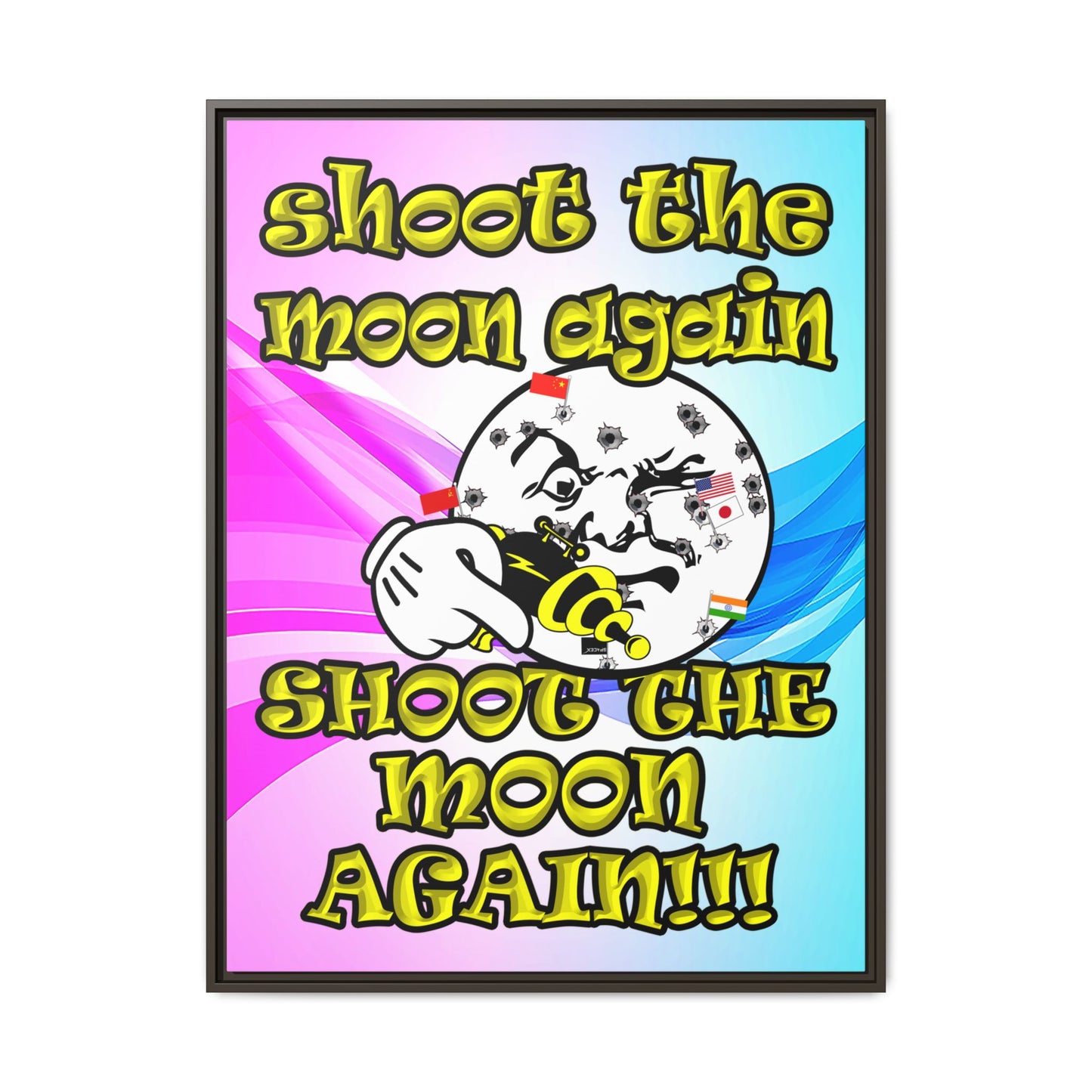 shoot the moon again - framed canvas art (light blue-pink wave)