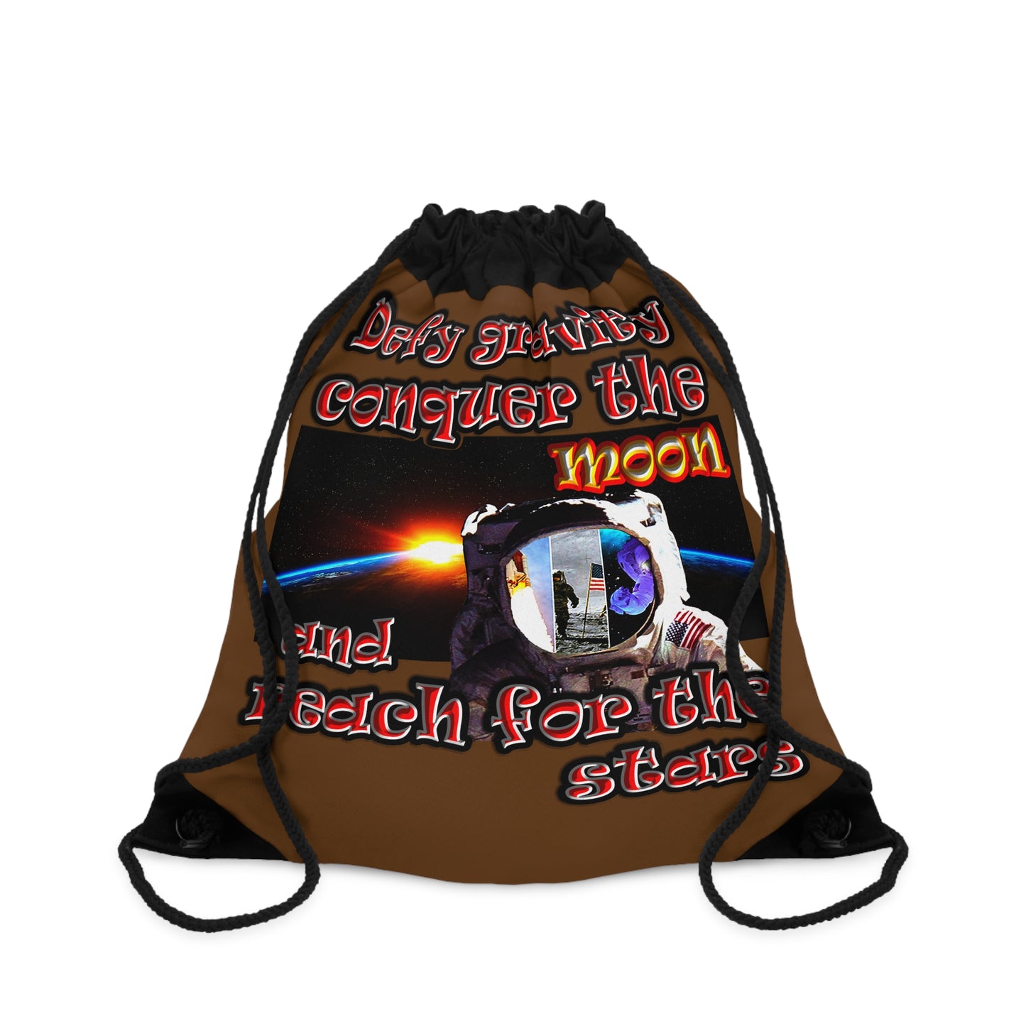 defy conquer reach - Drawstring Bag (brown)