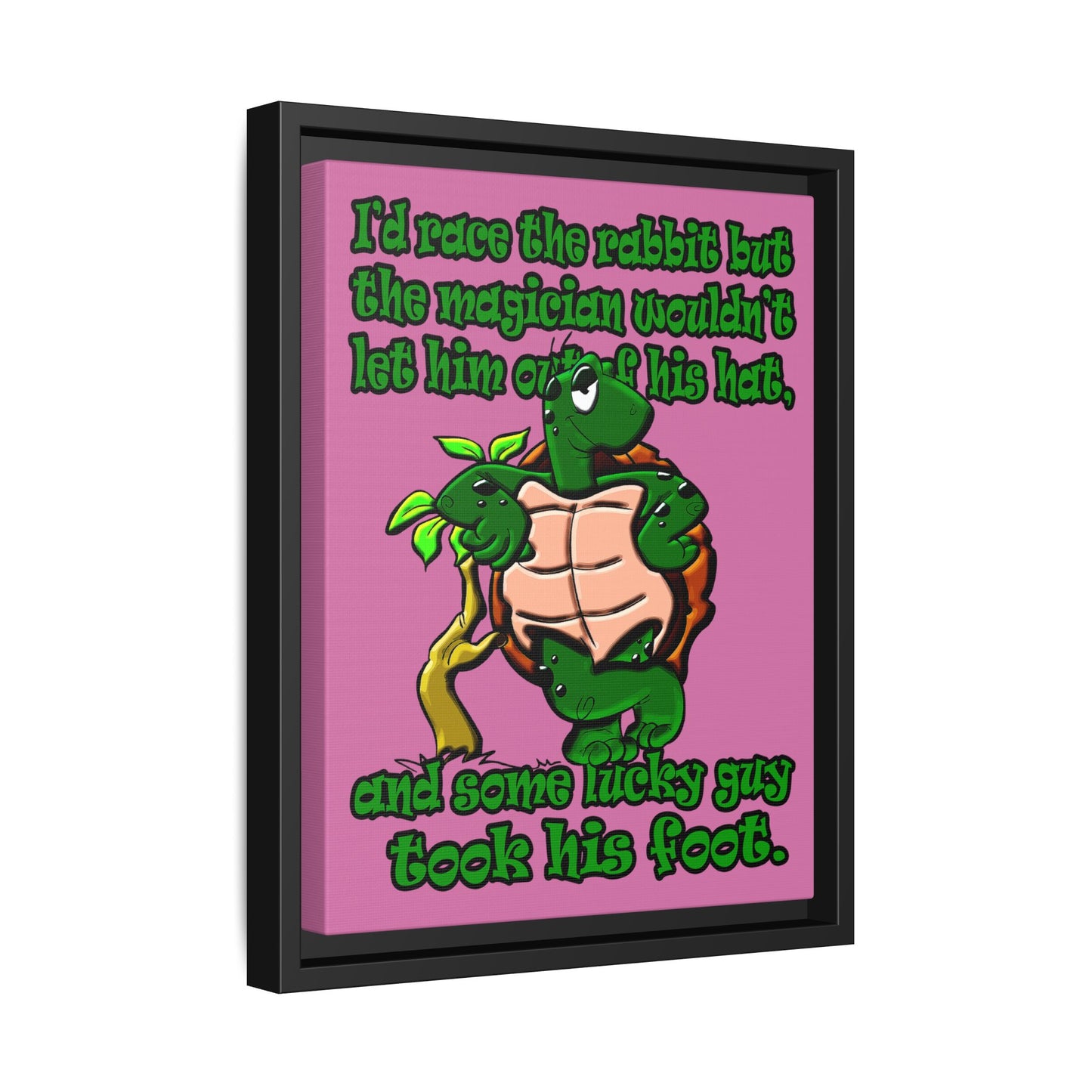 turtle race - framed canvas art (light pink)