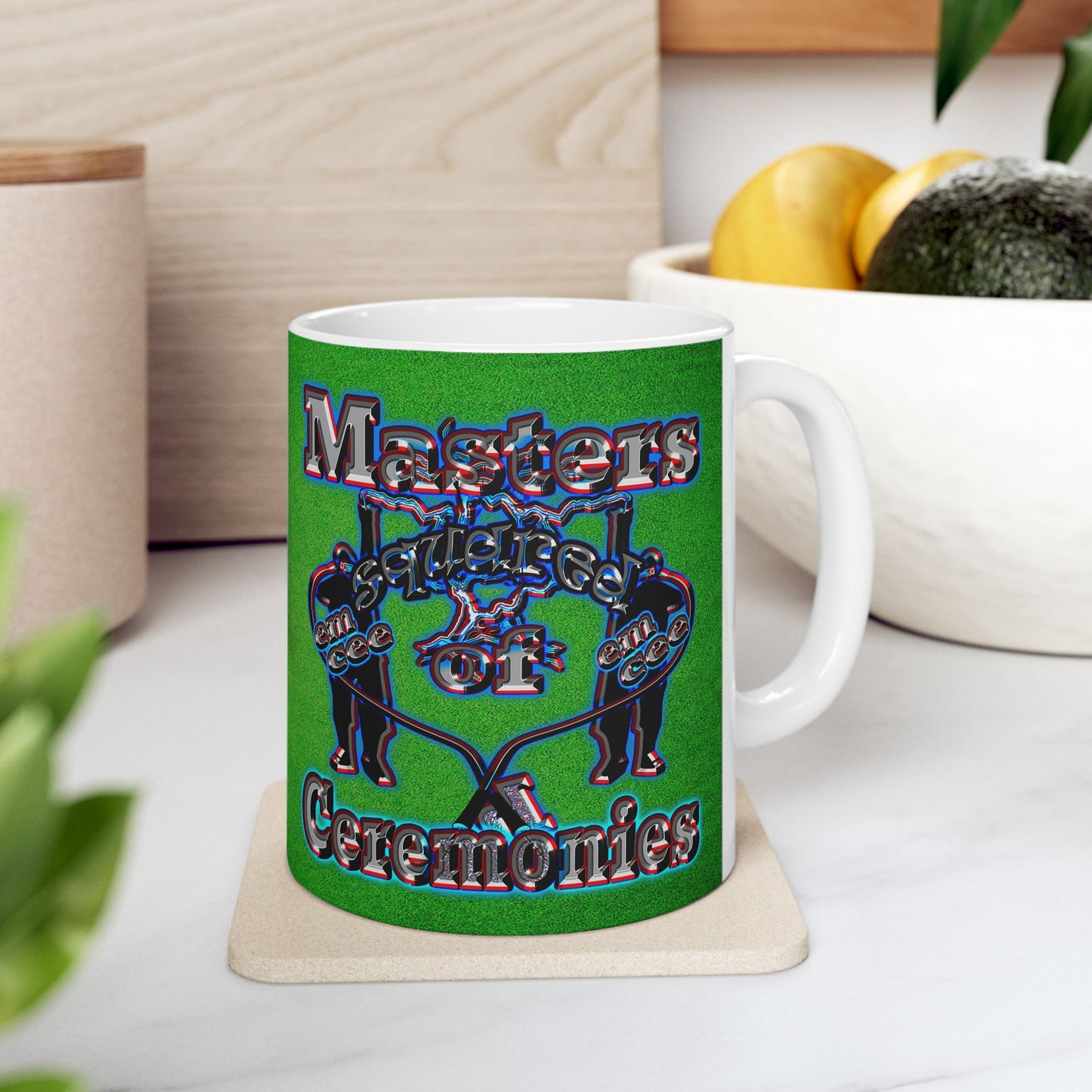 em cee squared - White Mug (green turf)