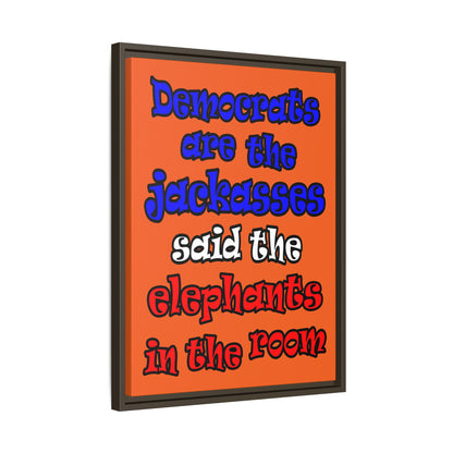 donkeys and elephants - framed canvas art (orange)