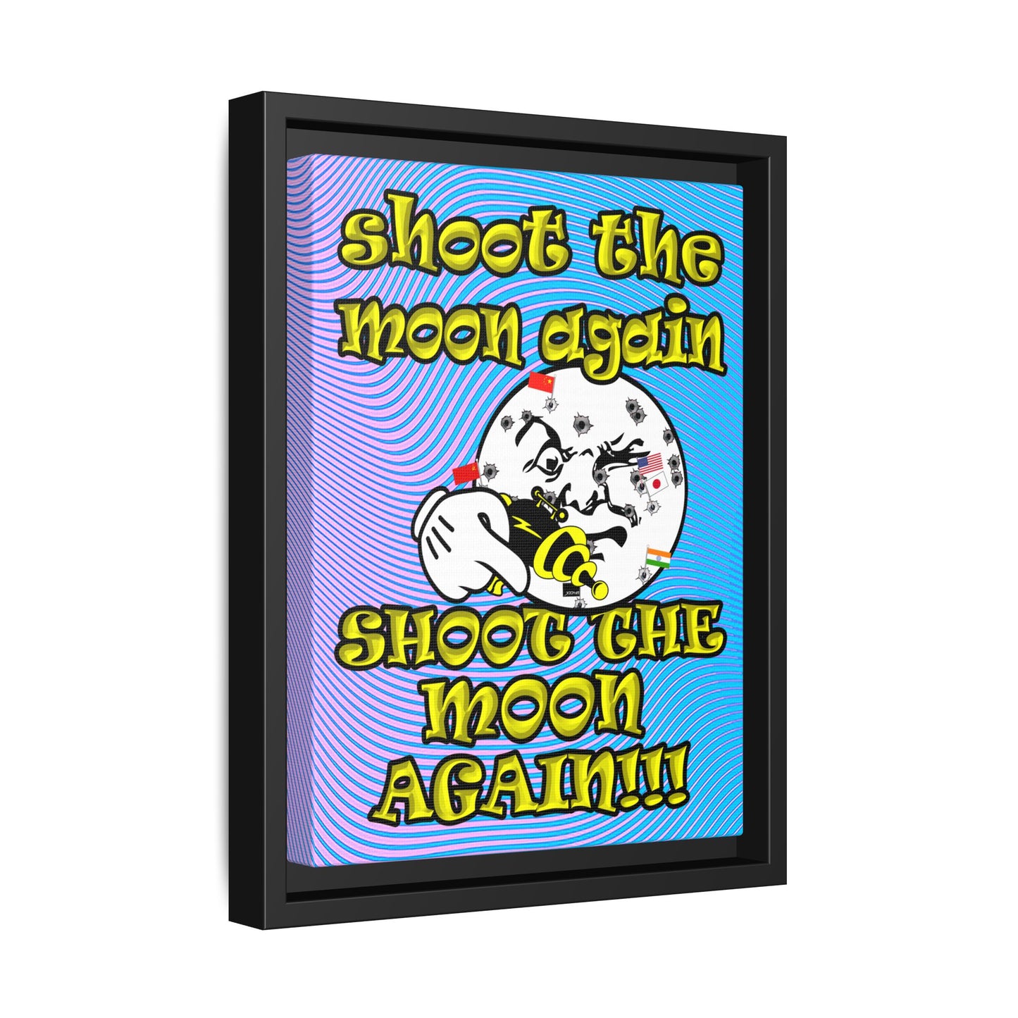 shoot the moon again - framed canvas art (light blue-purple wave)