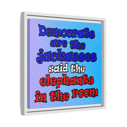donkeys and elephants - framed canvas art (light blue-purple wave)