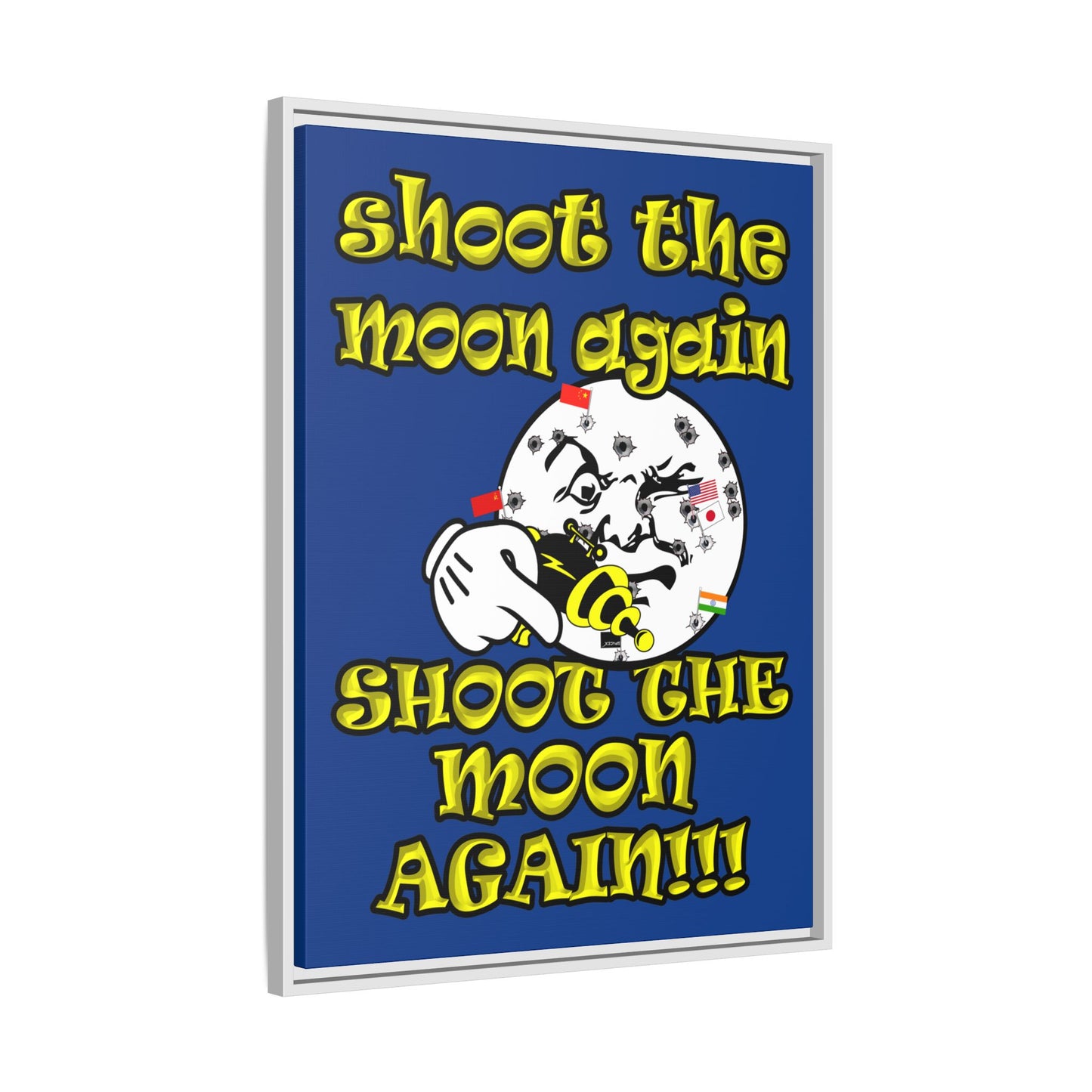 shoot the moon again - framed canvas art (dark blue)
