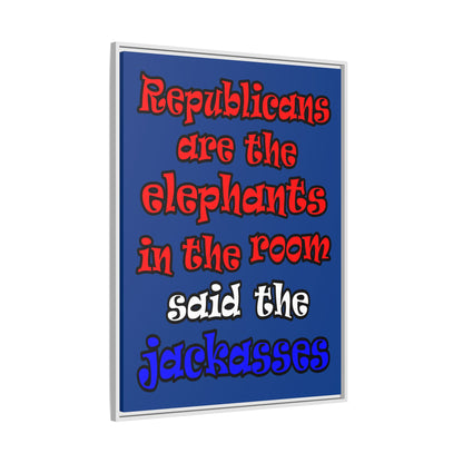 donkeys and elephants - framed canvas art (dark blue)