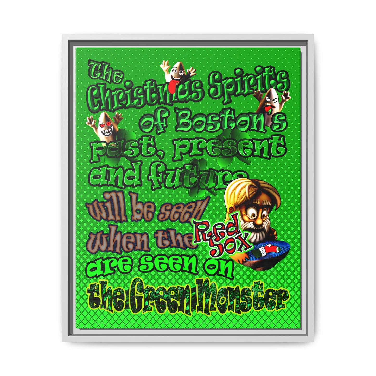 christmas spirits of boston - framed canvas art (logo green)