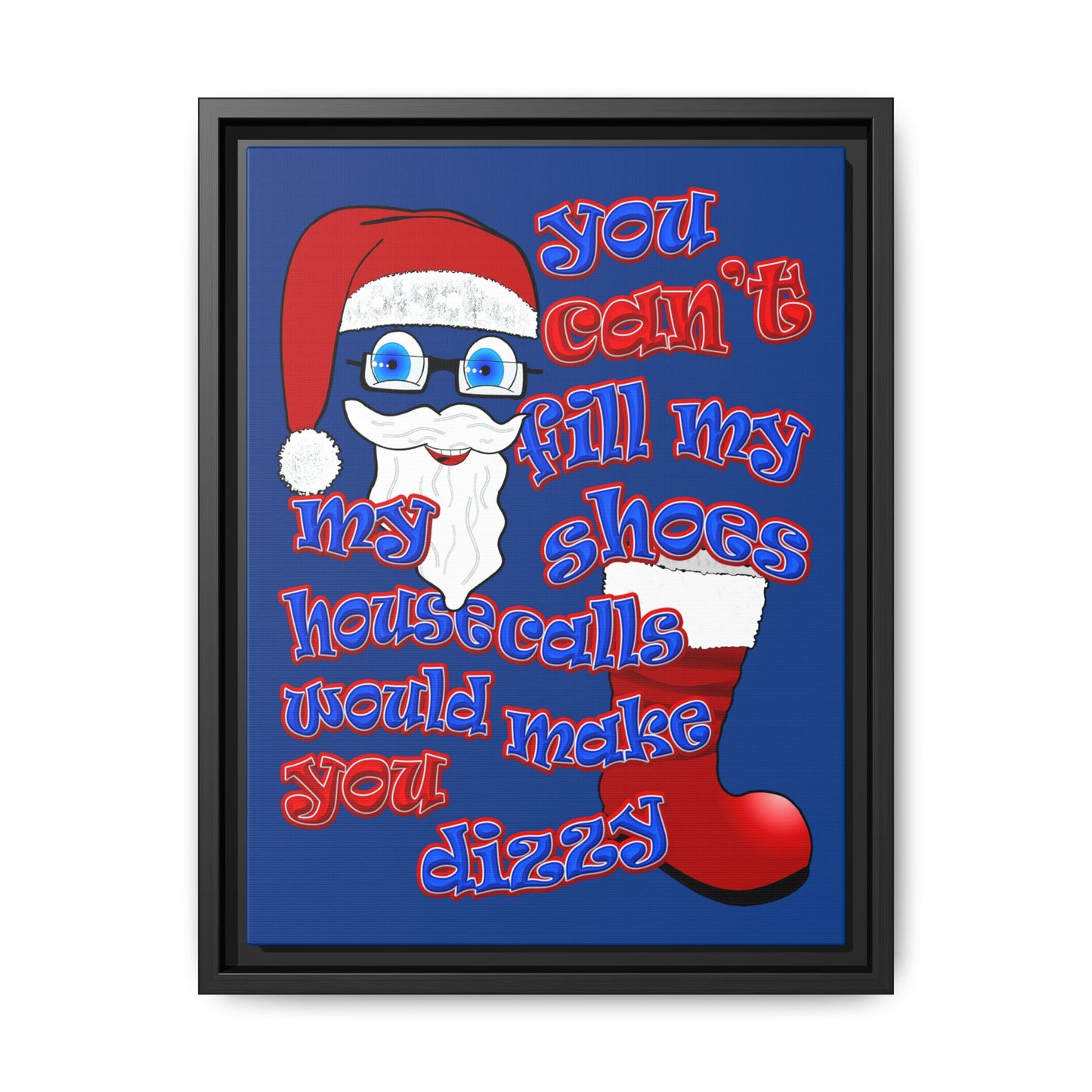 santa's shoes - framed canvas art (dark blue)