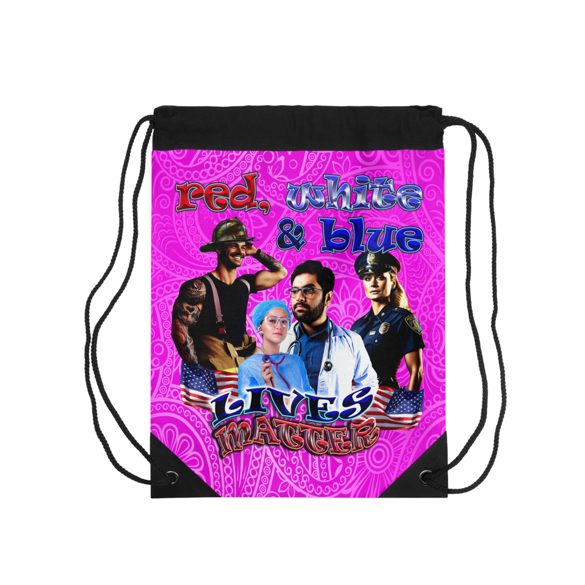 rw&b lives matter - Drawstring Bag (pink swirl)