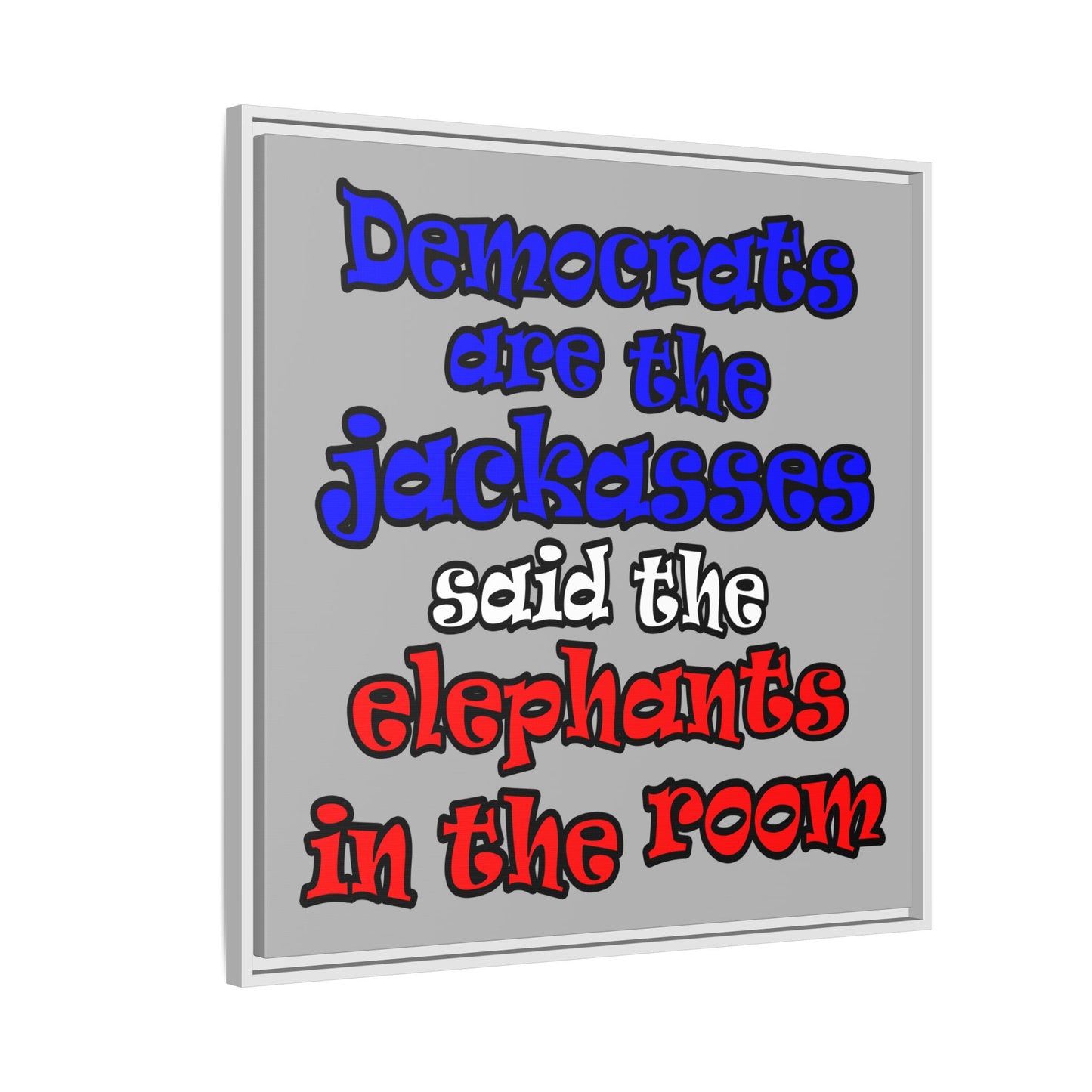 donkeys and elephants - framed canvas art (light grey)