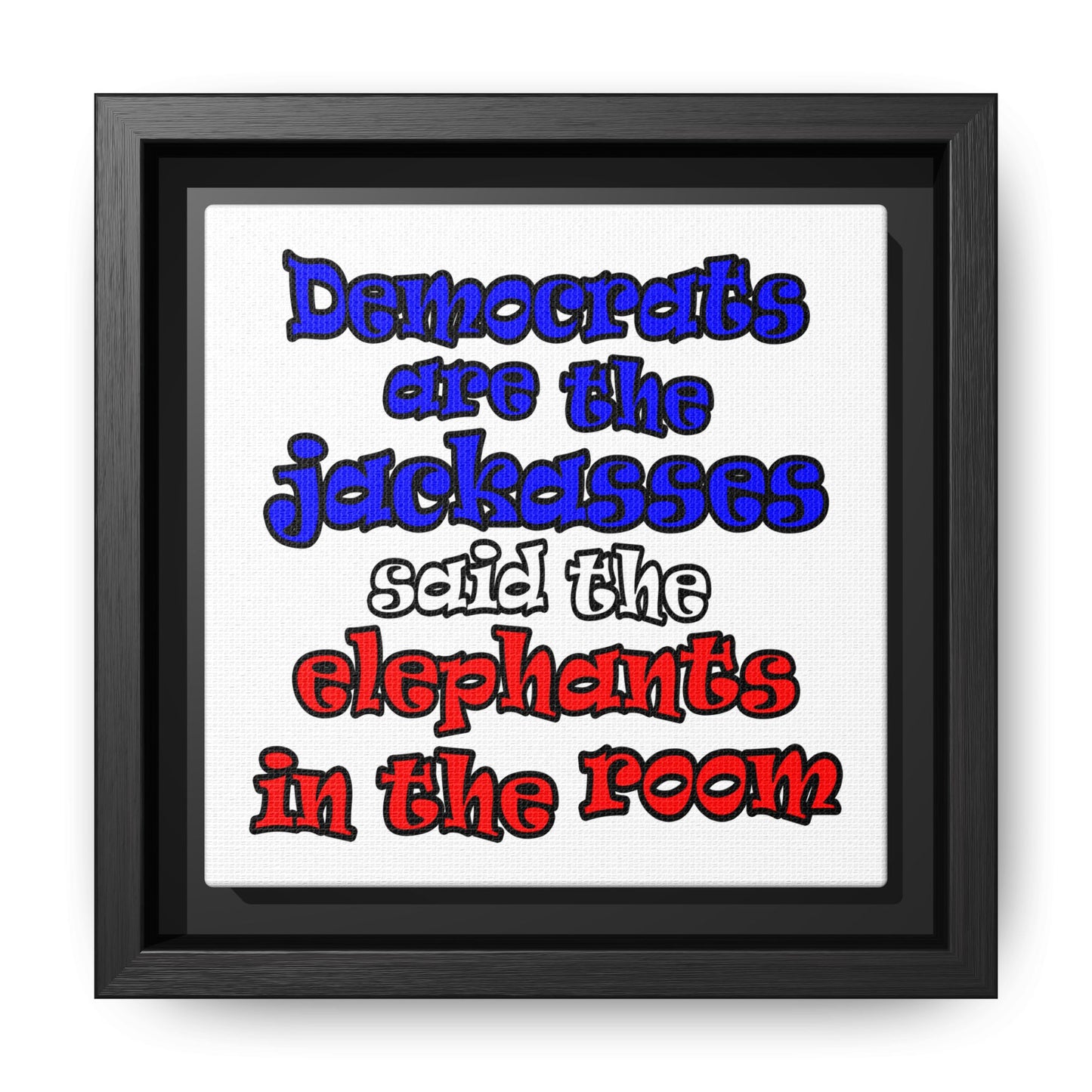 donkeys and elephants - framed canvas art (white)