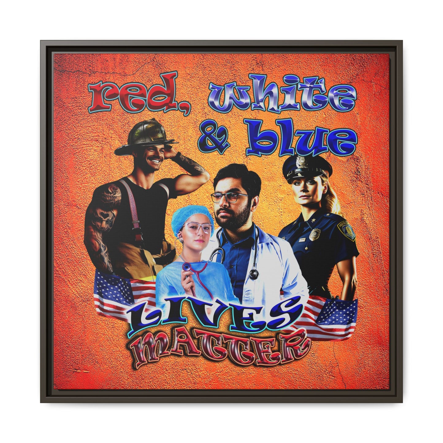 rw&b lives matter - framed canvas art (burnt orange)