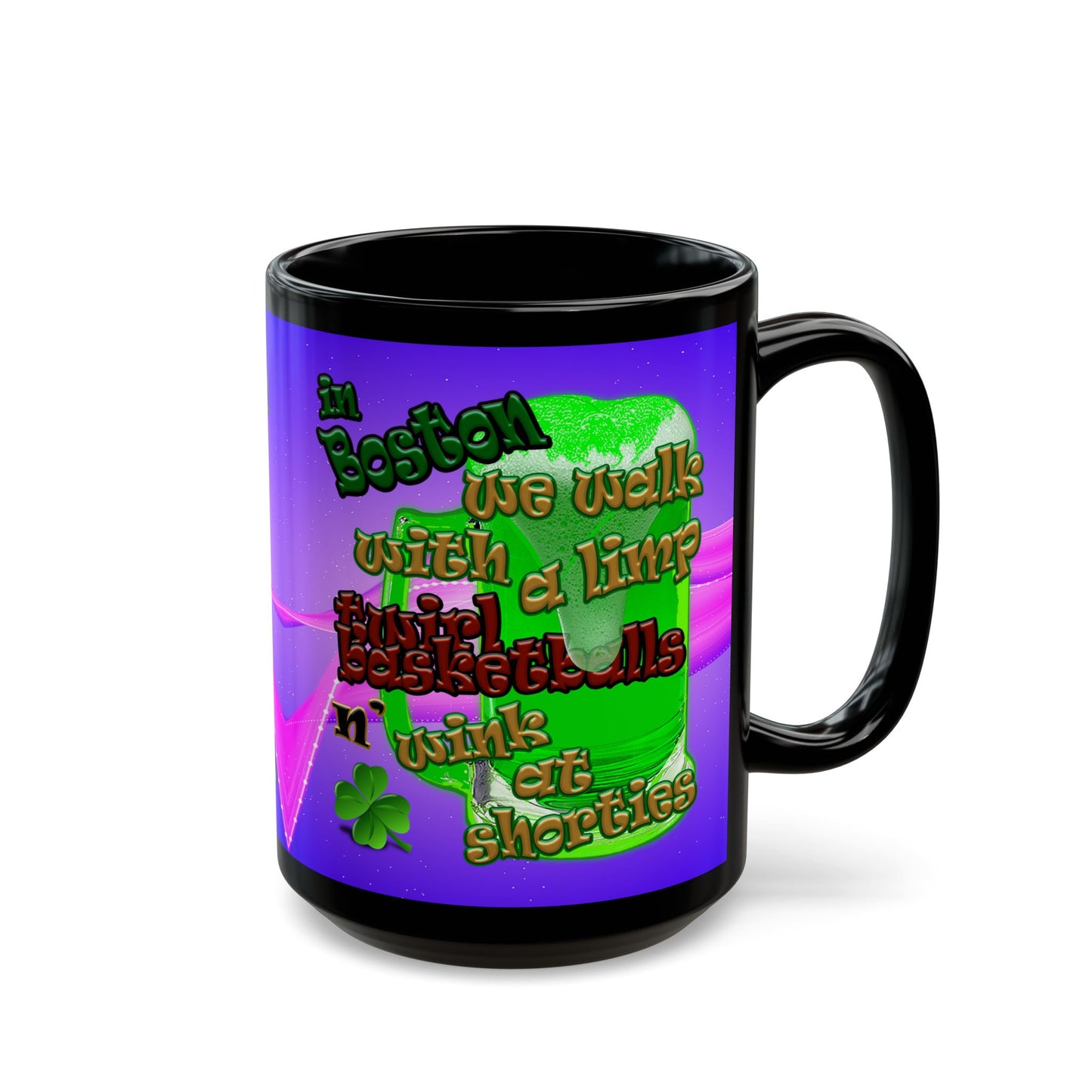 celtics logo - Black Mug (purple-pink wave)