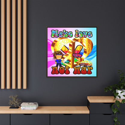love peace - framed canvas art (light blue-pink wave)