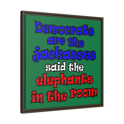 donkeys and elephants - framed canvas art (dark green)