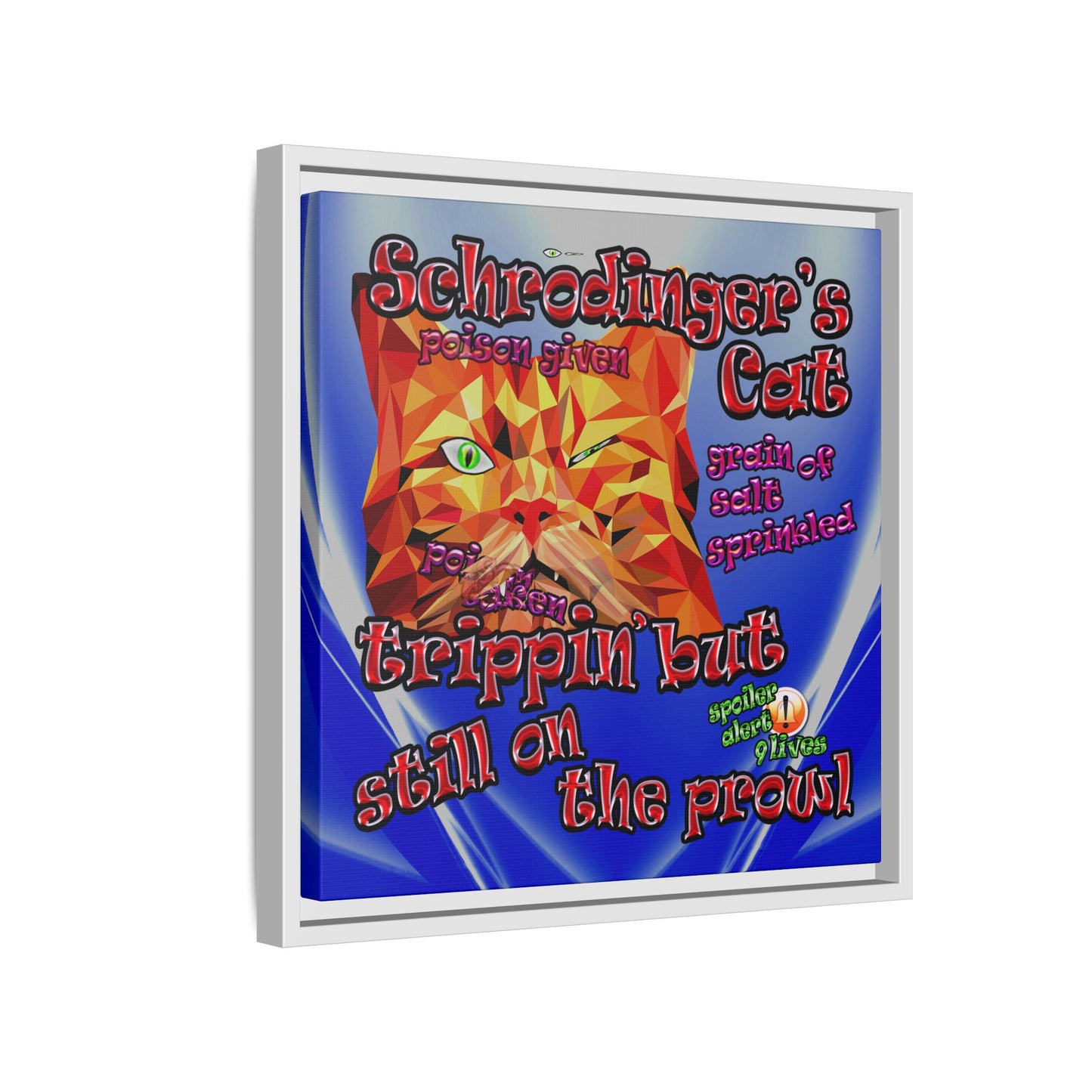 schrodinger's cat - framed canvas art (blue-white wave)