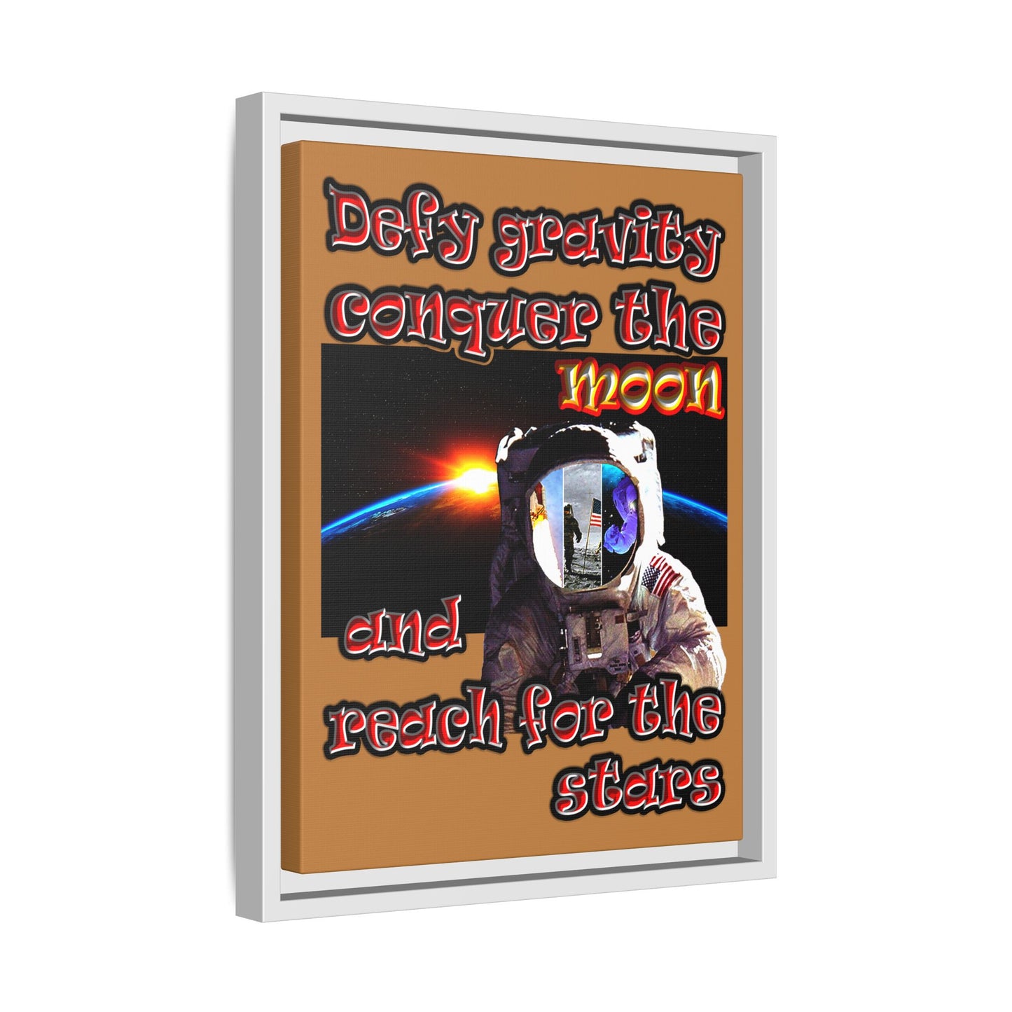 defy conquer reach - framed canvas art (light brown)
